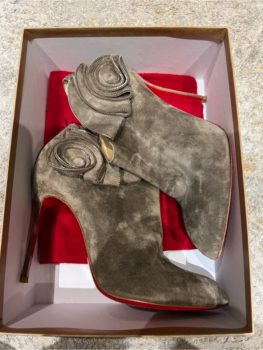 Christian Louboutin - Taupe Suede High-Heel Ankle Boot